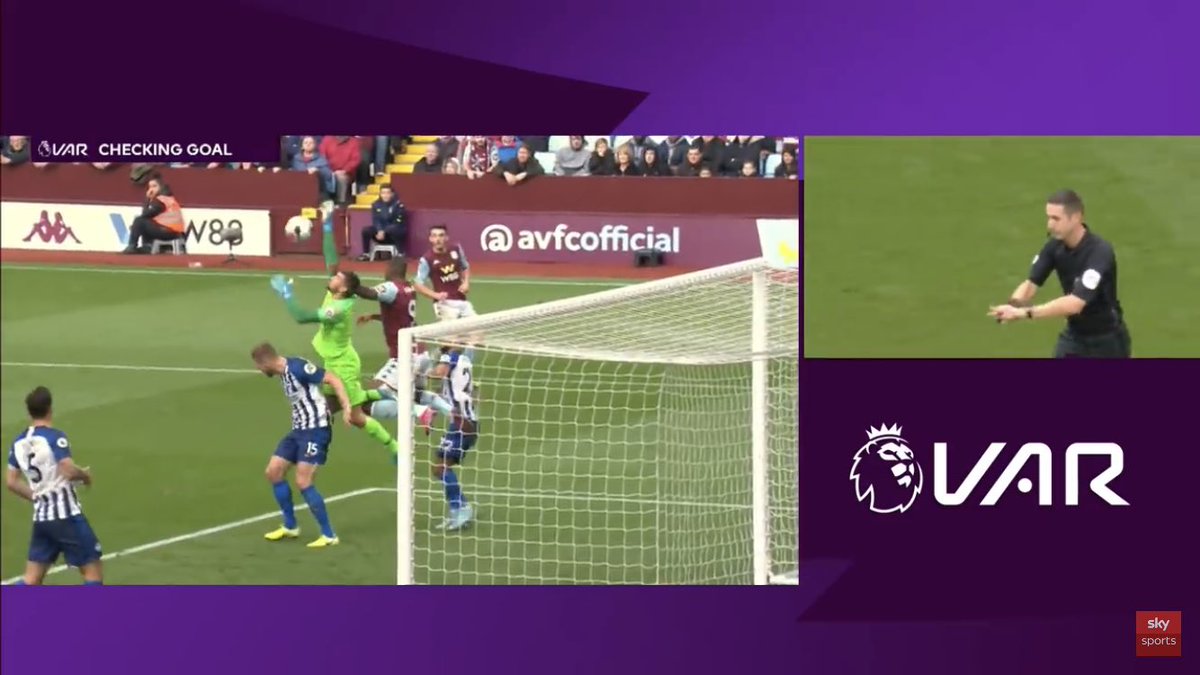 Brighton (H) Wes nowhere near Ryan in goal. Ryan flaps at it no contact by Wesley and ref overturns goal by Hourihane  #AVFC  #UTV