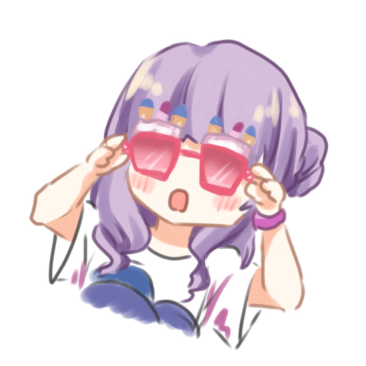 1girl solo shirt sunglasses purple hair white background white shirt  illustration images