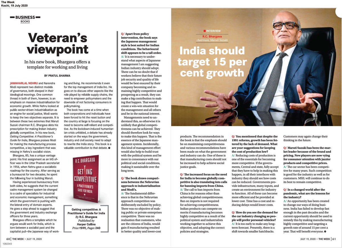 shivarko_writes's tweet image. Drawing upon his unique experience of more than sixty years as a 
policymaker and industry leader, @Maruti_Corp Chairman R.C. Bhargava sets out the path for how to industrialise India and make it a just and equitable society, in his new book #GettingCompetitive.

An interview: