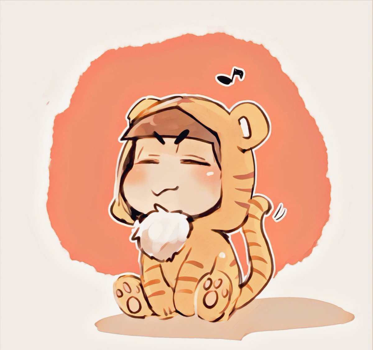 1boy male focus solo animal costume sitting tiger print closed eyes  illustration images