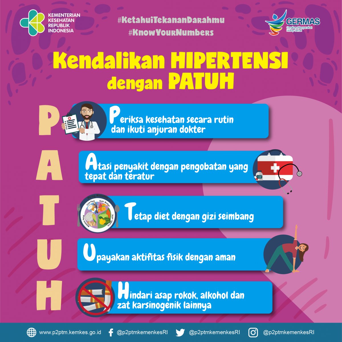 afrkml's tweet photo. Kebanyakan hipertensi, TIDAK bergejala. Sekali kena, gbs disembuhkan, tp bs dikontrol. Bagi yg sehat, ayo berusaha mencegah. Bagi yg telah mengidap, ayo berjuang mengontrolnya. Gak mudah, namun tidak sulit utk dilakukan. Yok hidup sehat &amp; lawan hipertensi! https://t.co/219KdmGcGn