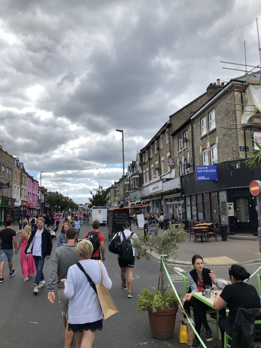In Wandsworth: Northcote Road and some of its side streets, free of motor traffic (just heard a small child run around happily shouting ‘no cars on the road! no cars on the road!’