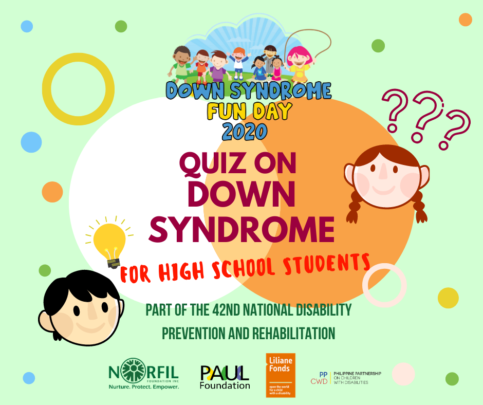 NORFILfdn's tweet photo. To raise awareness on Down syndrome among typical children in high school, there will be a Quiz on Down Syndrome for Typical Children and Youth from Grade 7-12 during the Down Syndrome Fun Day 2020.

Register now at https://t.co/JJxr7G83tr till July 14 and win cash prizes! https://t.co/IbJlCOdGmL
