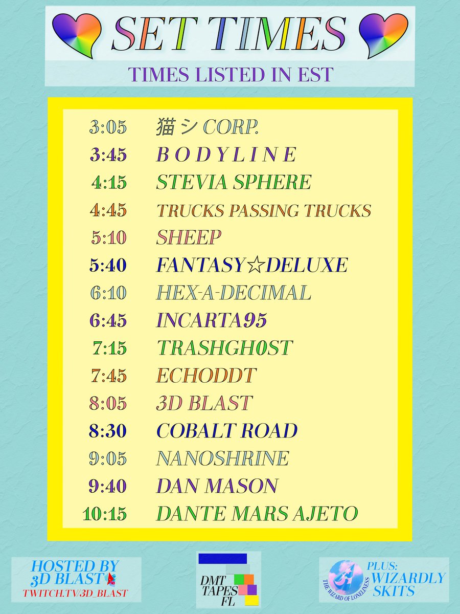 3DBLAST4EVER's tweet photo. Tomorrow
We β€ DMT
Set times revealed!
Be there https://t.co/yz85WzBjh1 https://t.co/JuN44UOFbr