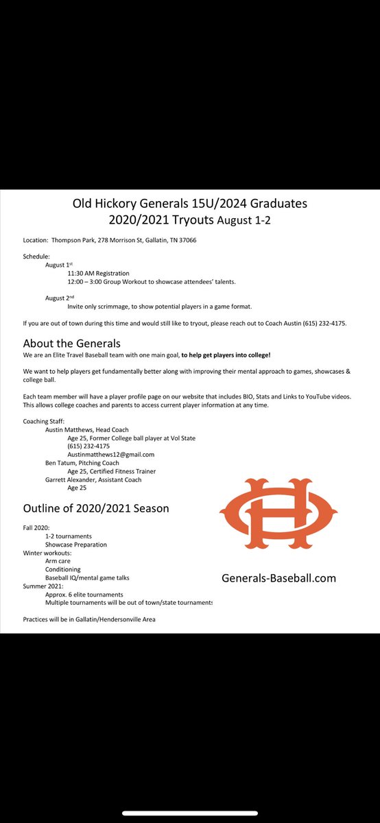 OHG2024's tweet photo. Updated tryout info! This will be only for 2024 graduates because of PG and PBR moving to grad year this fall. https://t.co/bveNNvq2L0