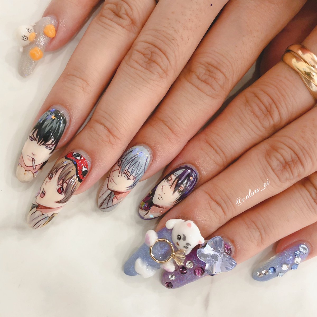 ハイキュー お客様オーダー ハイキュー 月島蛍 天童覚 痛ネイル キラキラの学校カラーと Color Sすずきあいのイラスト ハイキュー お客様オーダー ハイキュー 月島蛍 天童覚 痛ネイル キラキラの学校カラーと Color Sすずきあいのイラスト