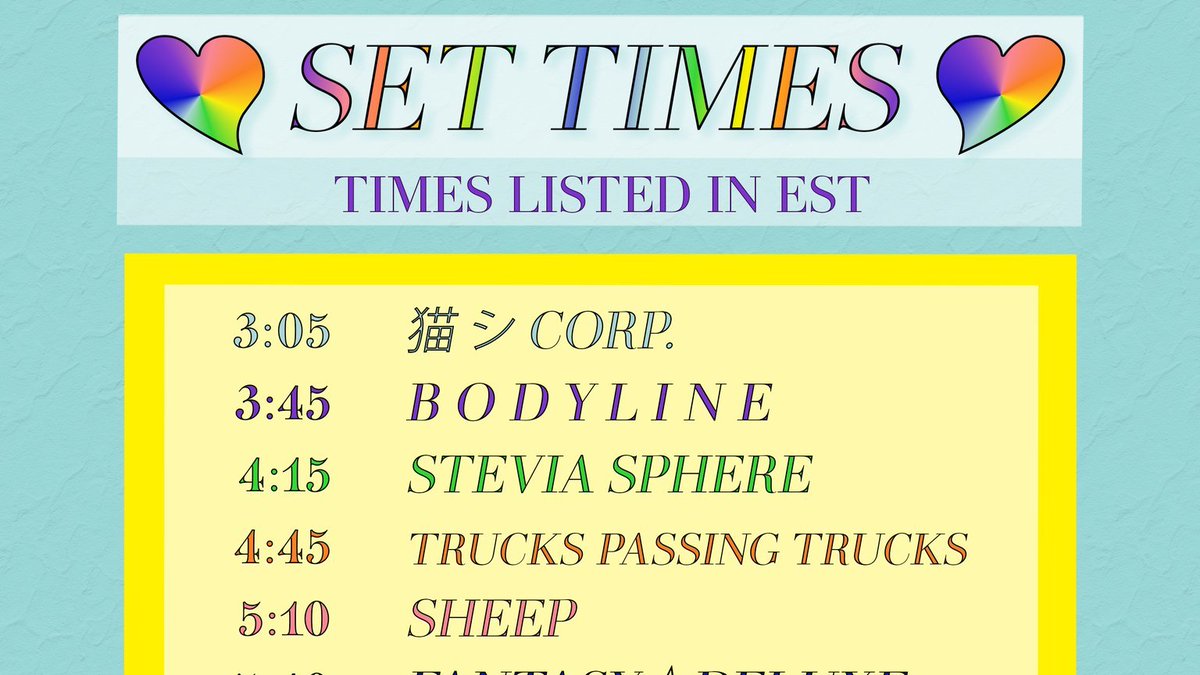 IndyAdvant's tweet photo. Full setlist now available for tomorrow's event! π₯
DMT Tapes FL anniversary show!
3:00PM EST // We π DMT
https://t.co/04evyF7gOD
DO NOT MISS THIS. IT WILL BE A VERY SPECIAL TIME. Special short video ending as well π
#vaporwave #vaporwavelivestream #urlfest #urlconcert https://t.co/z1qbf9eLwo