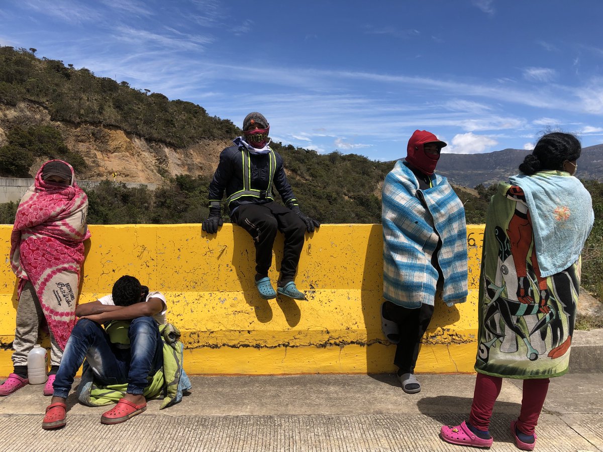 Amid the pandemic, Annabel, in pink, spent her 16th birthday hiking back to Venezuela. She is an aspiring graphic designer. Here, she and her boyfriend and their companions are about to begin the hardest portion of the journey, a high altitude climb to the border.