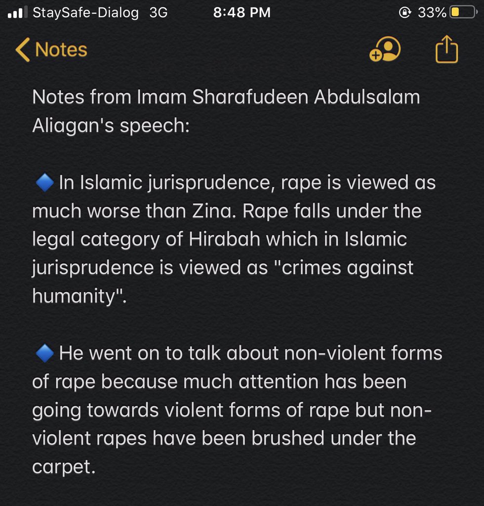 Notes from Imam Sharafudeen Abdulsalam Aliagan.Topic: Rape, Non-violent rape and their misconceptions in Islam.