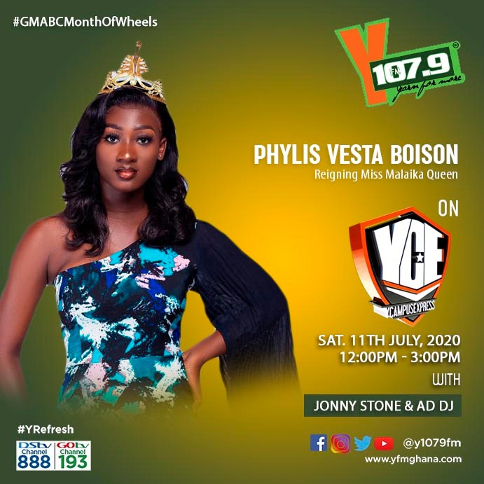 Y1079FM's tweet photo. Influencer Of The Week

Miss Malaika Ghana 2019 Queen @BoisonVesta has been making a lot of impact in our communities with her monthly PPE supplys amid the Covid-19 pandemic. 

She joins us this afternoon for a great chat.

#YCEShow w/ @JonnyStone_ x @addjmusic x @Yung_MissionGh https://t.co/IA7eJftR3h