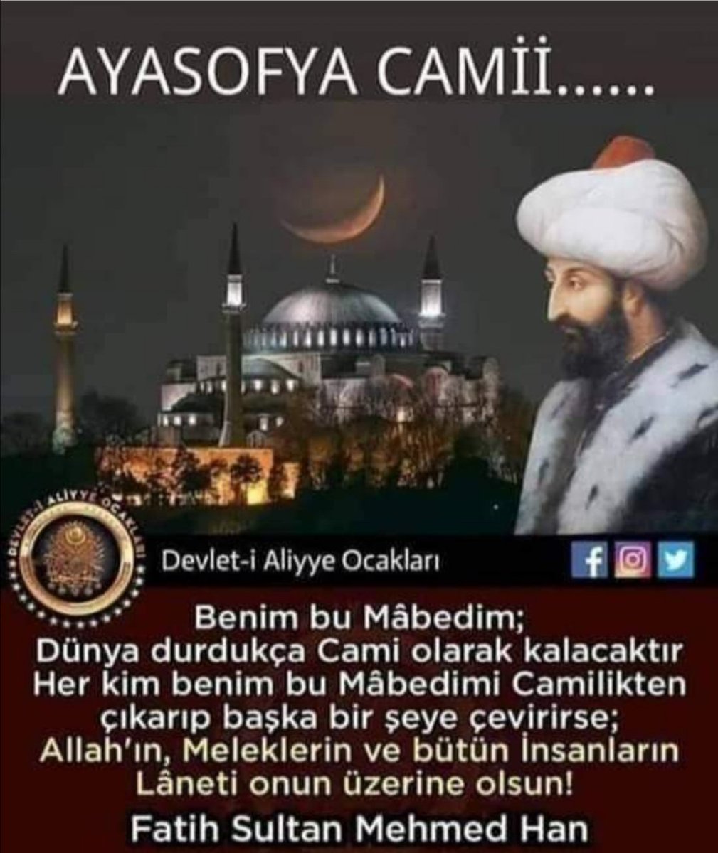 Senin mabedine torunların her zaman sahip çıkacaktır Atamız Fatih Sultan Mehmet Han emanetiniz başımızın tacıdır 🇹🇷🇹🇷🇹🇷🇹🇷🇹🇷🇹🇷#KurbanOlurumAyasofya #AyasofyaCamiOldu #AyasofyaCamiOldu #AyasofyaCamiOldu