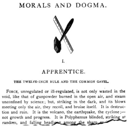 ...Albert Pike, former Sovereign Grand Commander of the Scottish Rite, in his book, Morals and Dogma, considered by many Masons to be their "bible" and guide for daily living, has this illustration of an "X," in the form of a crossed gavel and a measuring stick, or rule...