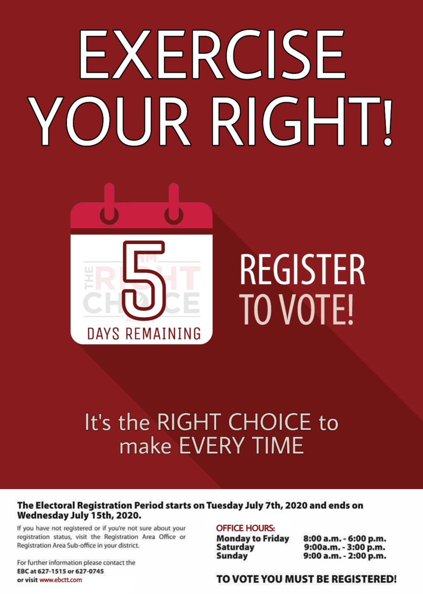 thepnmparty's tweet image. Just 5 days left to ensure that your name is on the revised list of electors for the upcoming General Election!

You must be registered to vote.

Log on to ebctt.com to check your registration status today!

#therightchoice #votePNMAugust10