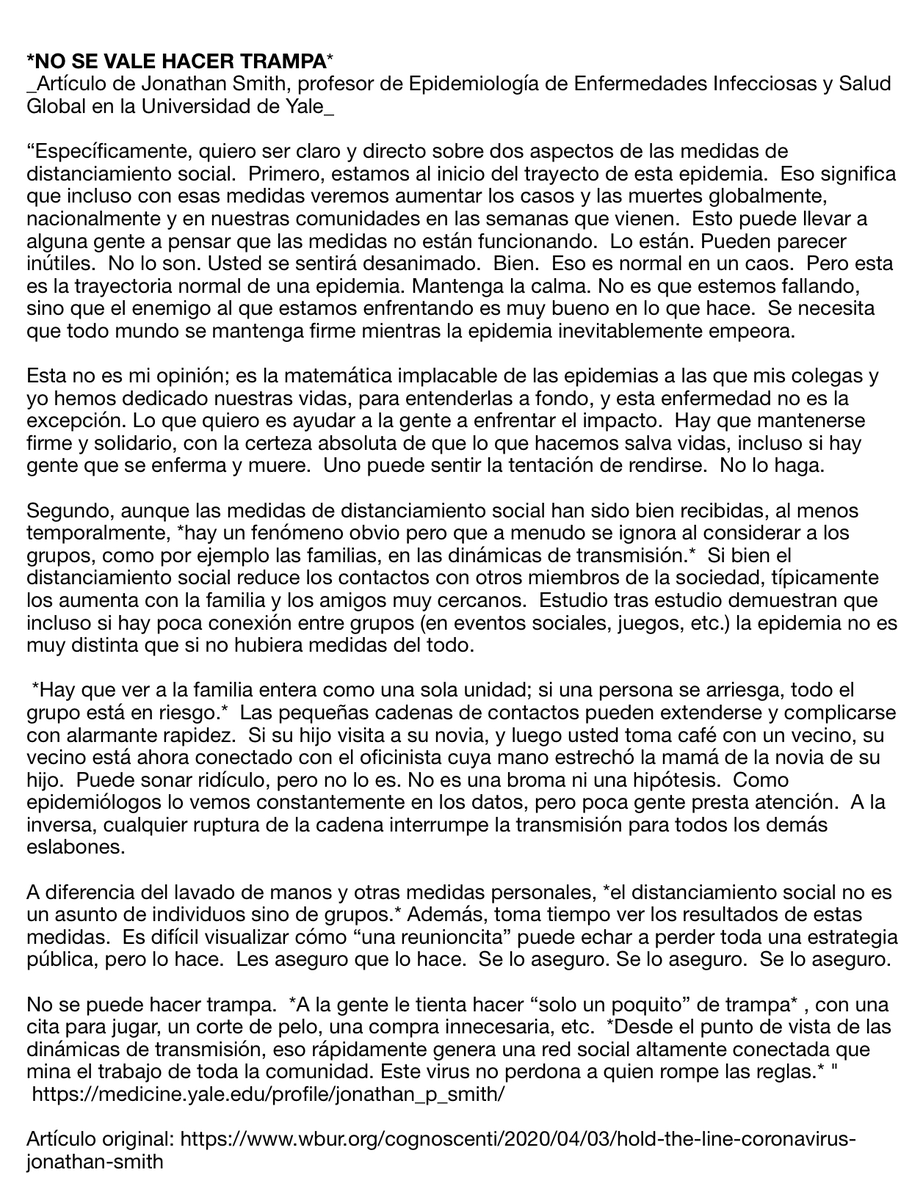 drpichel's tweet photo. “No se vale hacer trampa”
Este artículo de Jonathan Smith, profesor de epidemiología en la Universidad de Yale, es perfecto para entender la dinámica del Covid-19, y de cualquier epidemia. https://t.co/OV0FoydEyU