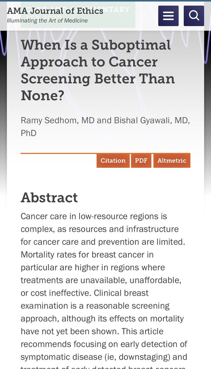 Is a suboptimal approach to cancer screening better than no screening at all?  @ramsedhom and I try to discuss this in reference to breast cancer screening in LMICs in this piece  @JournalofEthics :  https://journalofethics.ama-assn.org/article/when-suboptimal-approach-cancer-screening-better-none/2020-02