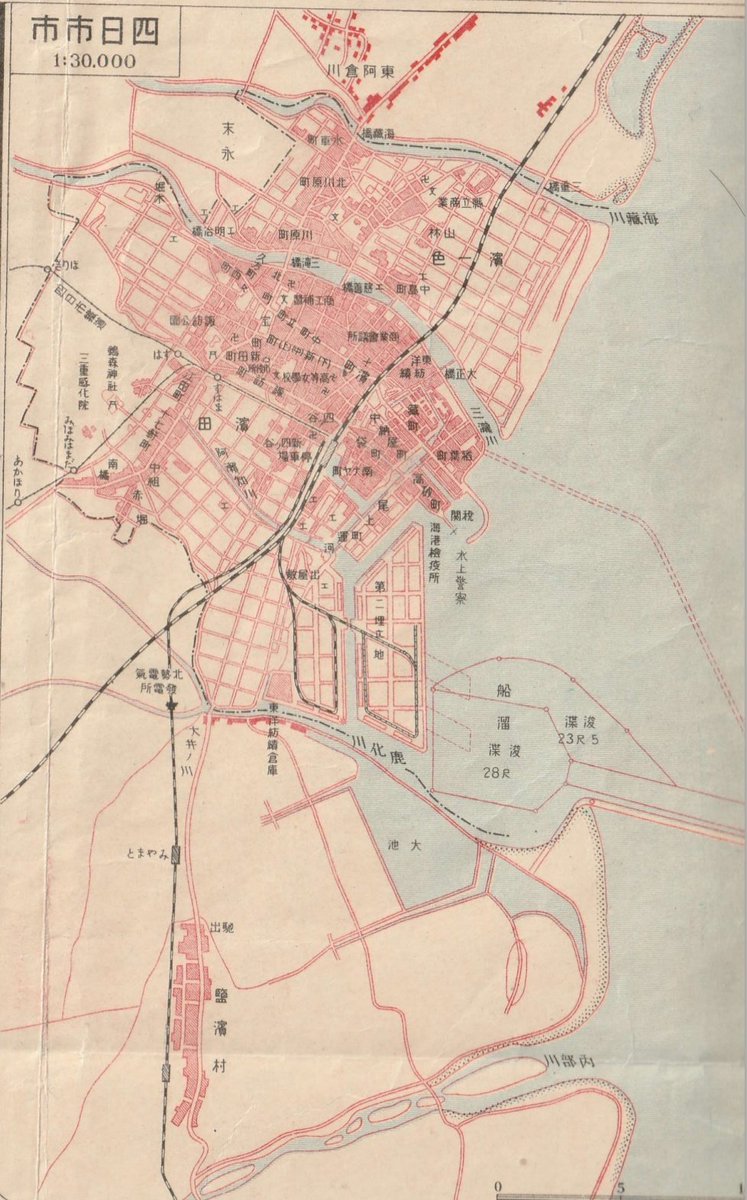 大正13年の四日市市の地図。そういえばもうすぐ市制施行から123年になる。 