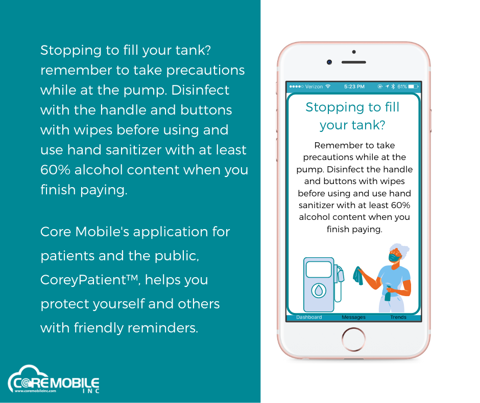 CoreMobileInc's tweet image. Stopping for gas? Take precautions by disinfecting the handle and buttons while at the pump. Use hand sanitizer with at least 60% alcohol after paying.

#CoreMobile #flattenthecurve #COVID #COVID19 #Pandemic #PandemicResponse