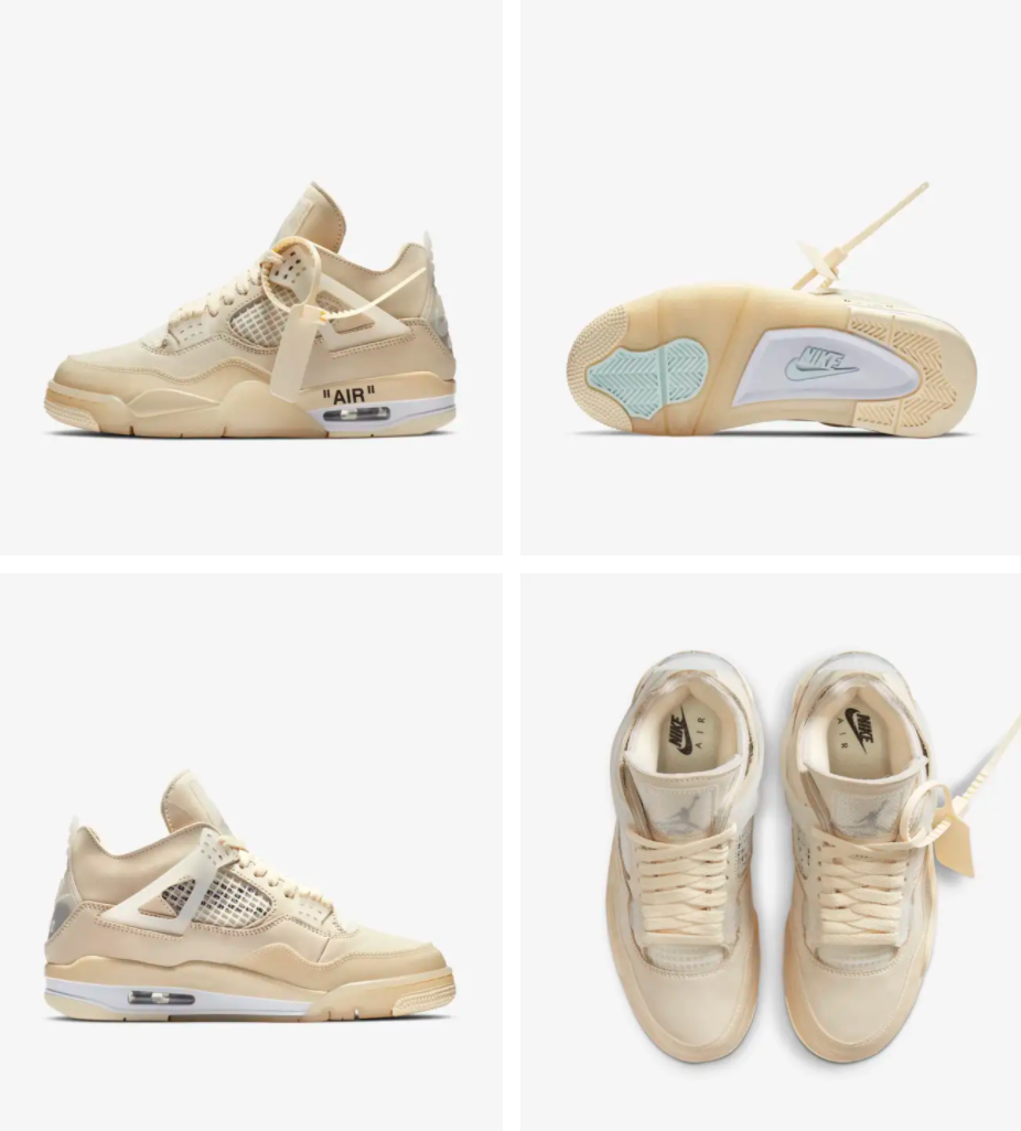 SOLELINKS's tweet image. Ad: Women&apos;s Off-White x Air Jordan 4 &apos;Sail&apos; releases via SNKRs on July 25th =&amp;gt; bit.ly/326RlDD