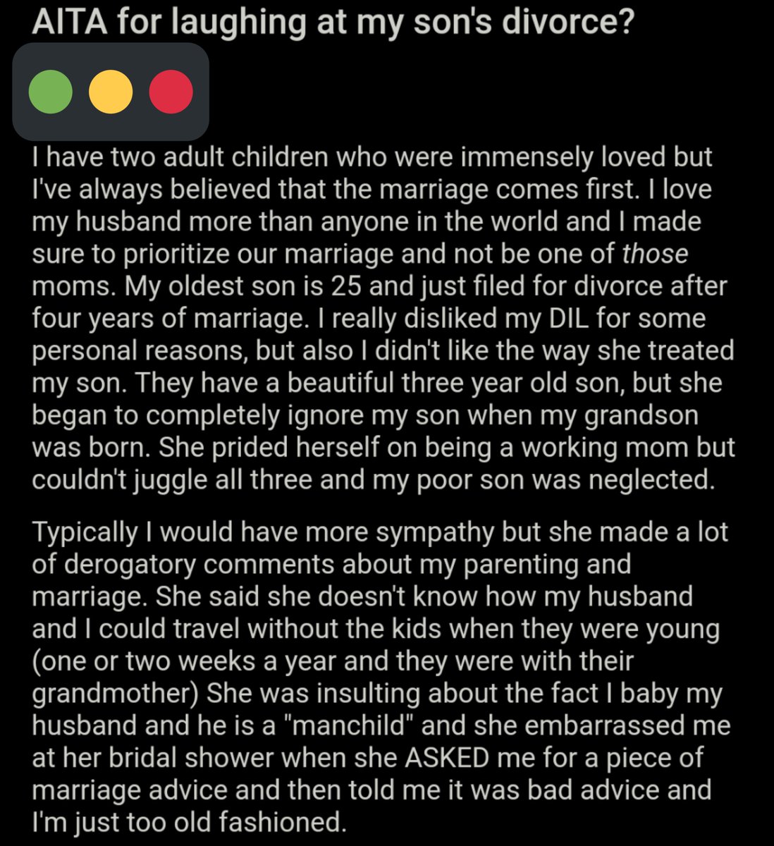 AITA_online's tweet photo. AITA for laughing at my son's divorce?  https://t.co/cLYLXMPcwO https://t.co/Yd1vm1m0F9