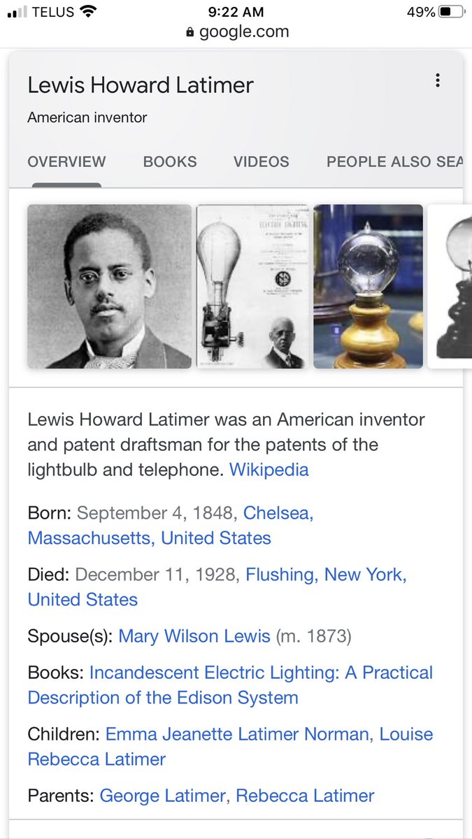 sandramcintosh's tweet photo. Check your history. Lewis Latimer made a carbon filament which was patented for the lightbulb and telephone. Edison’s was made of paper and burned out quickly. #historyretold https://t.co/6J03BtIKUM