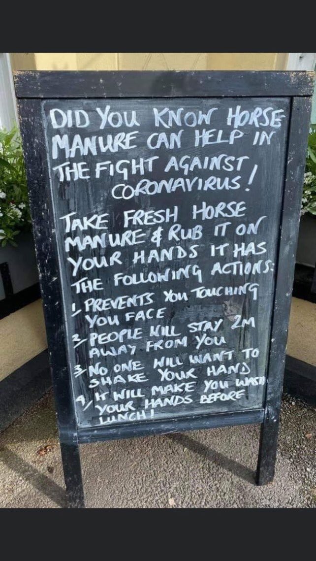 Wcountryracing's tweet photo. Useful information if you have plenty of horse manure ‘ to hand’ #Covid19UK #CleanHandSanitizer #horse https://t.co/03t7G2ZJQx