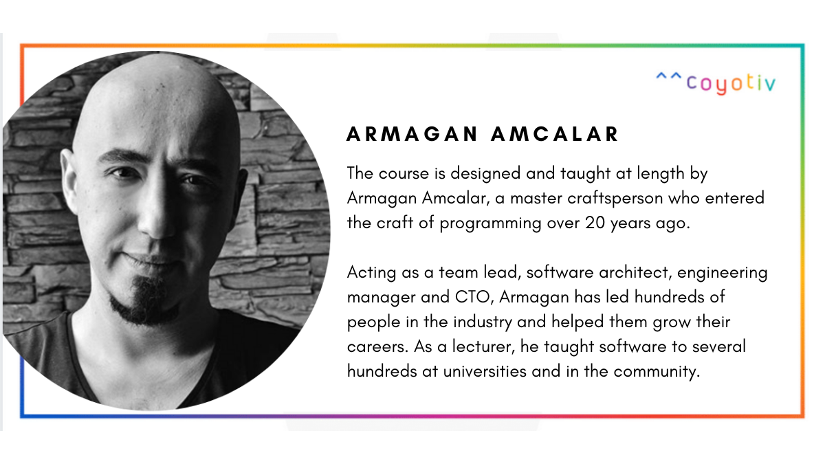 coyotiv's tweet photo. Meet Armagan, our lead instructor!
He is a public speaker, mentor, lecturer and entrepreneur. Now is the time he is transferring all of this hands-on industry experience to our students.
Our next #cohort 🗓️July 27th! https://t.co/h1Olo02rDU
#javascript #bootcamp #remoteclass https://t.co/jHv9KpFbaj