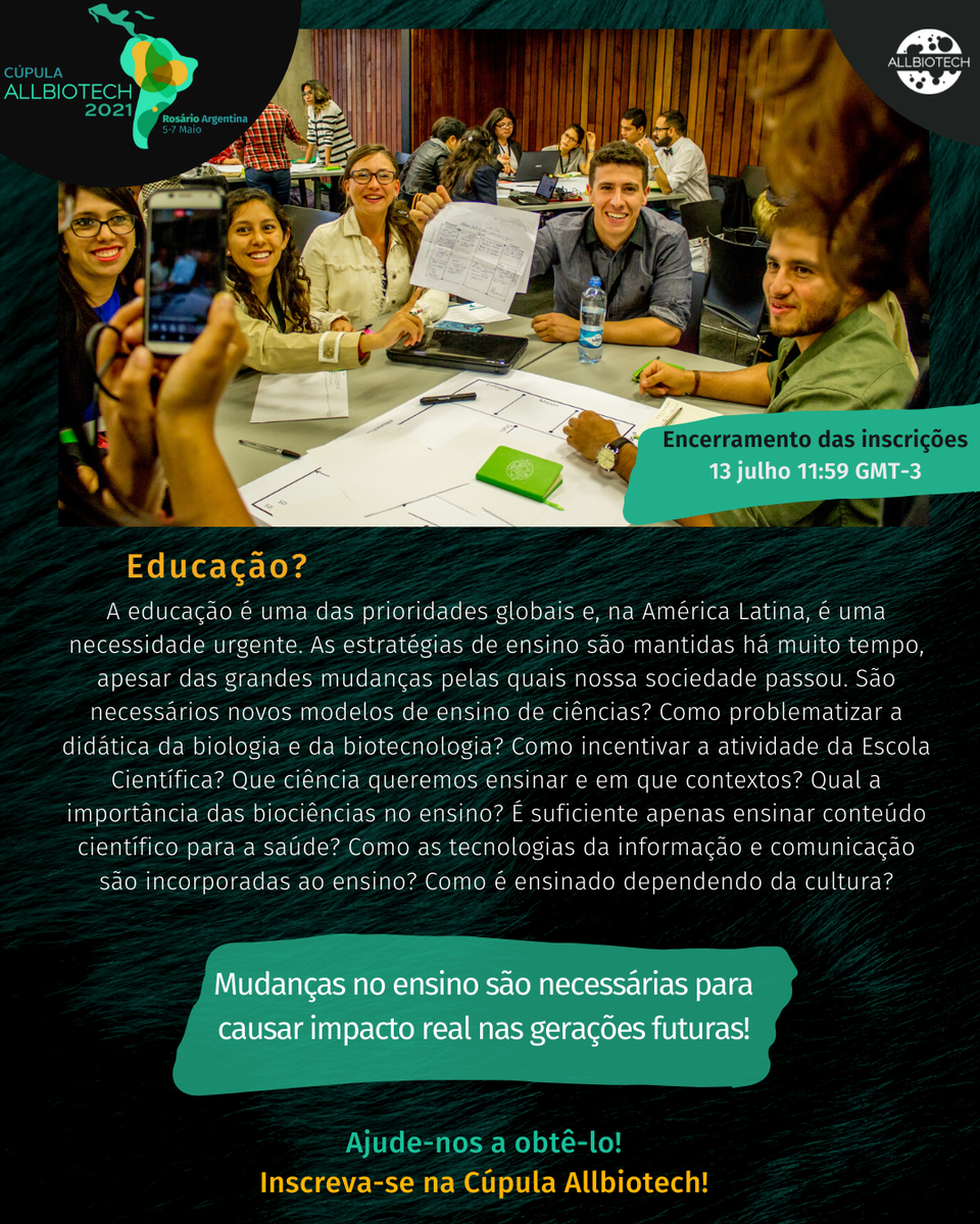 Você também acredita que a #educação é a base do #futuro?

Estamos convencidos de que é necessária uma mudança em todos os níveis da educação, para gerar um verdadeiro impacto nas gerações futuras.

Inscreva-se para participar da Cúpula #ALLBIOTECH !