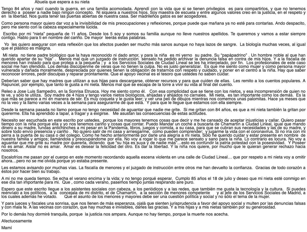 CARTA DE ABUELA QUE ESPERA A SU NIETA