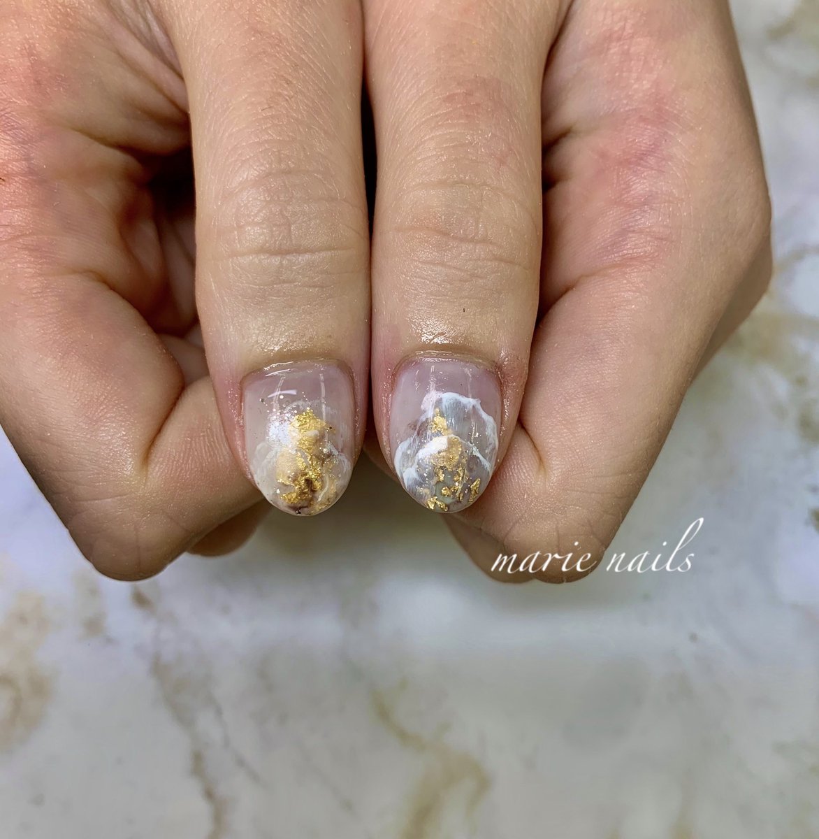 Marie 夏のネイルデザイン 繊細なデザインが大好き スタッフの爪の付け替えやったよー ネイリスト 夏ネイル ニュアンスネイル