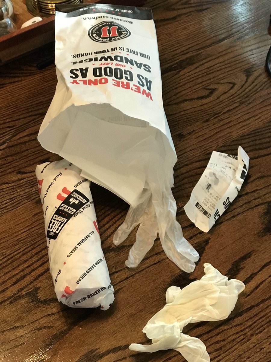 JBroem21's tweet photo. @jimmyjohns Thanks for the used gloves with my sandwich.  I hope I don’t get corona from them. https://t.co/kQVVBjTHVB
