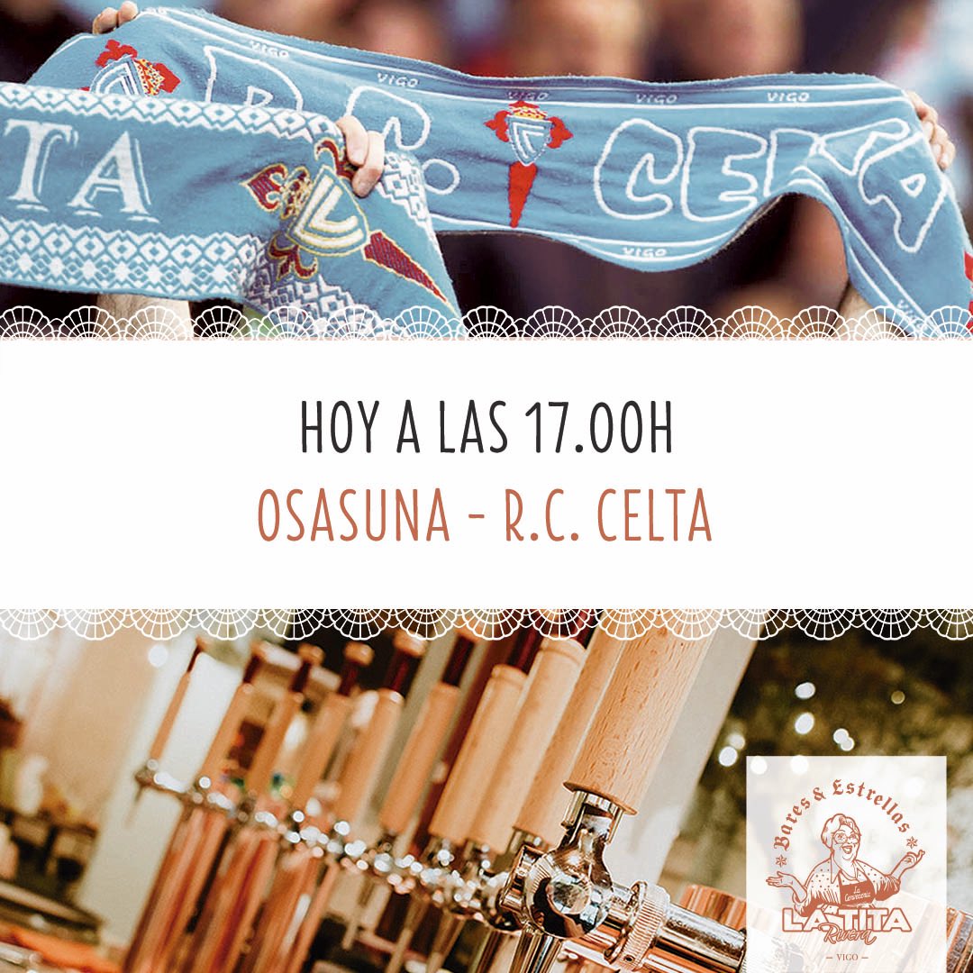 LaTitaVigo's tweet photo. En un ratito os esperamos a todos en @latitavigo para animar fuerte al @rccelta. ¡No faltéis!.
.
.
.
#CandoHaiPaixón #LaTitaRiveraVigo #rccelta #Vigo #BaresdeVigo https://t.co/XNYKSH8IOT