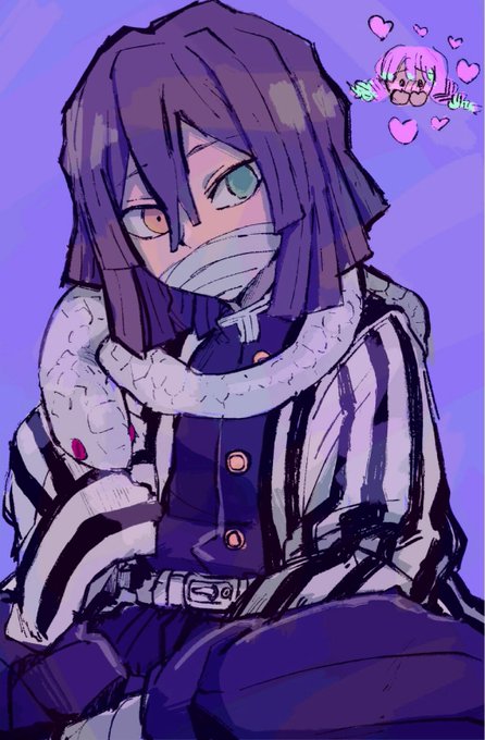 ぽよさんがTwitterに投稿した伊黒小芭内(鬼滅の刃)のイラスト。
