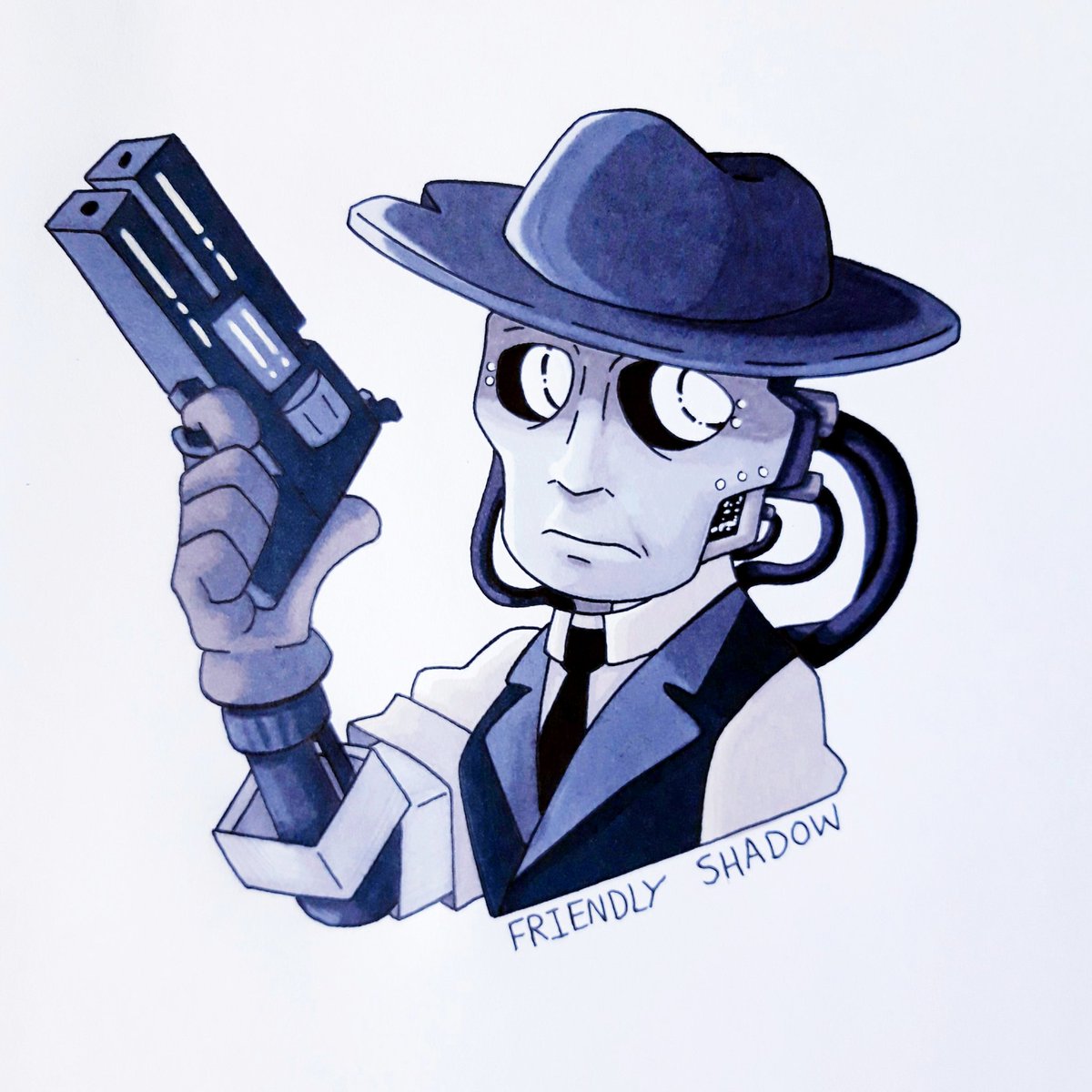 ColaCarnage's tweet photo. Watched the short 'Friendly Shadow' by Dead Sound on YouTube and just had to draw some fanart.
The whole short has a Detective Noir feel down to the aesthetics and story. I highly recommend giving it a watch!
#friendlyshadow #markers https://t.co/1s25kUJXY0