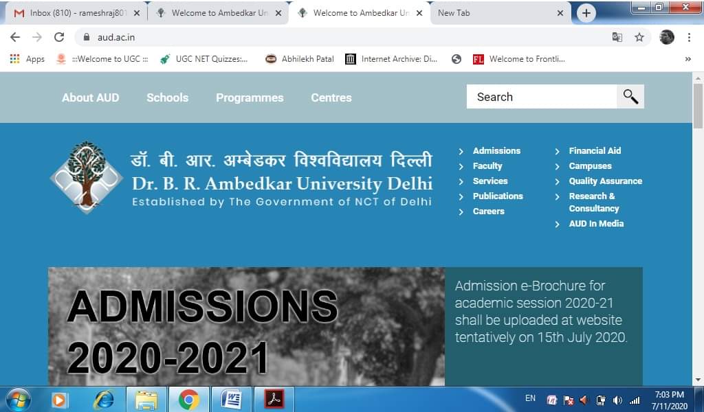 NMSF_AUD's tweet photo. अम्बेडकर यूनिवर्सिटी दिल्ली प्रवेश सत्र 2020-21 के लिए आवेदन प्रक्रिया 15 जुलाई से शुरू होने वाली है। इक्षुक अभ्यर्थी 15 जुलाई से सभी UG, PG,M.PHIL, Ph.D कोर्स में आवेदन कर सकते हैं। अधिक जानकारी के लिए ऑफिसियल वेबसाइट(https://t.co/prLEx8CbXx) पढ़े।
@NMSFIndia https://t.co/6cbT6hdHPZ
