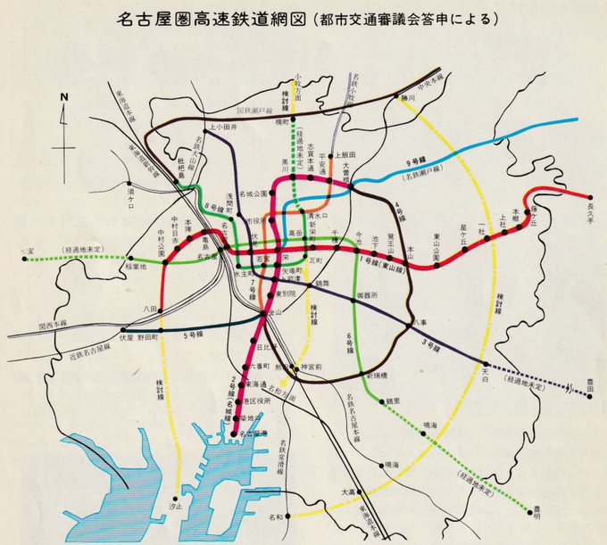 昭和48年の名古屋市営地下鉄の計画図。これが全部開業したら名古屋の地下鉄がカオスになるかも…? 