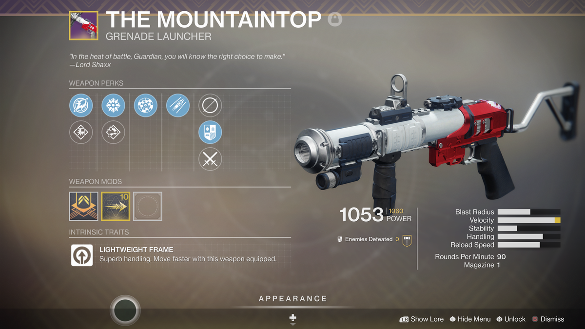 PapaLeeroyHD's tweet photo. The #grind is over! #mountaintop is mine!!!!!! #destiny2 #twitchaffiliate #twixer #wegrowtogether #amazingstreamers @Twitch https://t.co/5kBhDvWJ1G