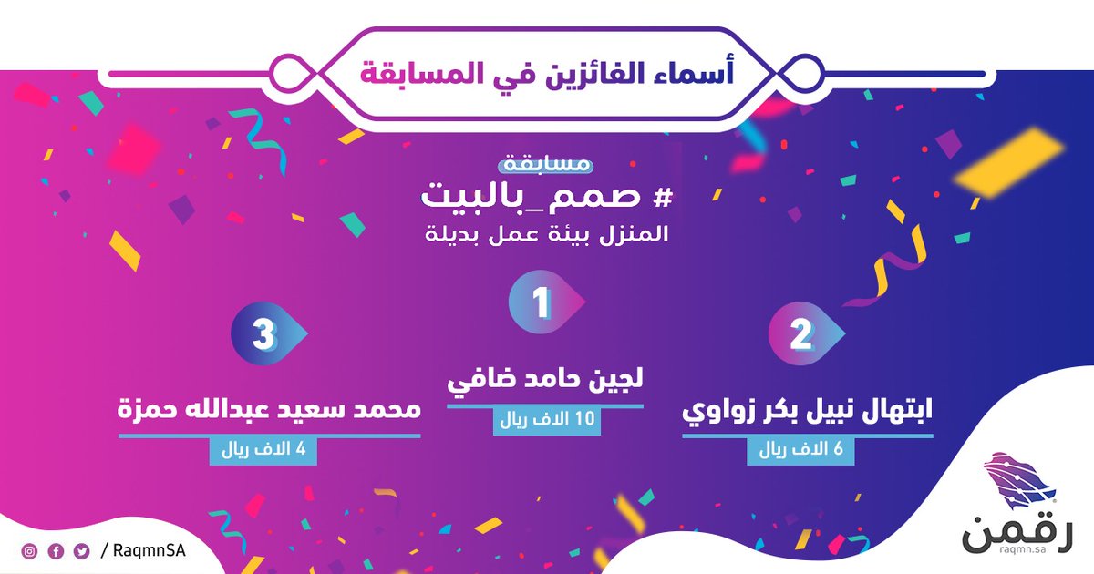 RaqmnSA's tweet photo. بعد اطلاع لجنة التحكيم على جميع المشاركات المطابقة للشروط وانتهاء تصويت الجمهور، يسعدنا الإعلان عن الفائزين بمسابقة #صمم_بالبيت والتي حاولنا من خلالها تشجيع الابتكار والإبداع من المنزل وإثراء المحتوى الرقمي، ونشكر جميع المتسابقين على المشاركات التي أبرزت المواهب السعودية المتنوعة https://t.co/HcXd27z8AN