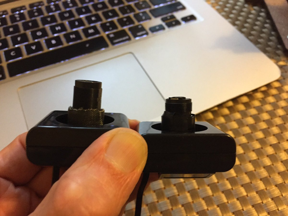 JholmesJay's tweet photo. My original one had a longer lens tube, I built the shorter lens tube version and the 5 MP version. For the 5 MP I improvised a mount from a Food storage container. Had to trim, but that helped ventilation. #PublicLab @PublicLab https://t.co/2eWsnmFtEf