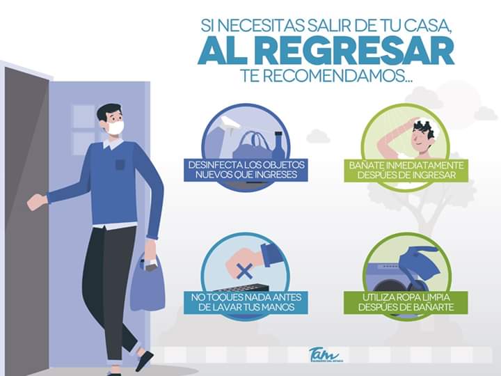 Para prevenir contagios por #COVID19, si sales de casa, intensifica las medidas preventivas al regresar.

#QuédateEnCasa #PorTuSaludViveMás #TiempoDeTodos #Prevención #Salud #Tam #CoronavirusMx #MeInformoYMeCuido #CuídateTú #CuidaALosTuyos