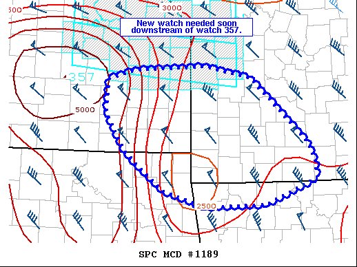 NWSSPC's tweet image. 3:08pm CDT #SPC_MD 1189 , #mowx #arwx #okwx #kswx, go.usa.gov/xfgh3