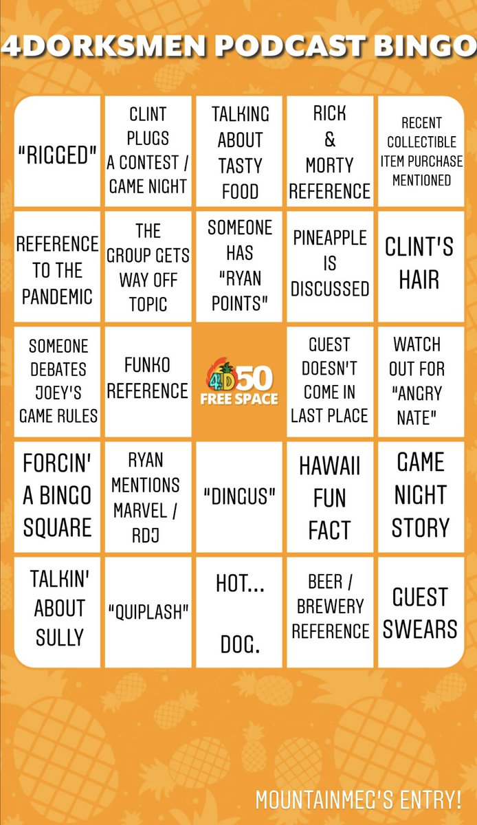The_Dorksmen's tweet photo. #ShoutOut to those that submitted #DorksmenBingo cards for #Dorksmen50! These cards are by @evalicious25 @megstocker @andrewNewland & @Is7ander671! Thanks guys! #EvaIsTheBest https://t.co/Tf7OOy7h4z