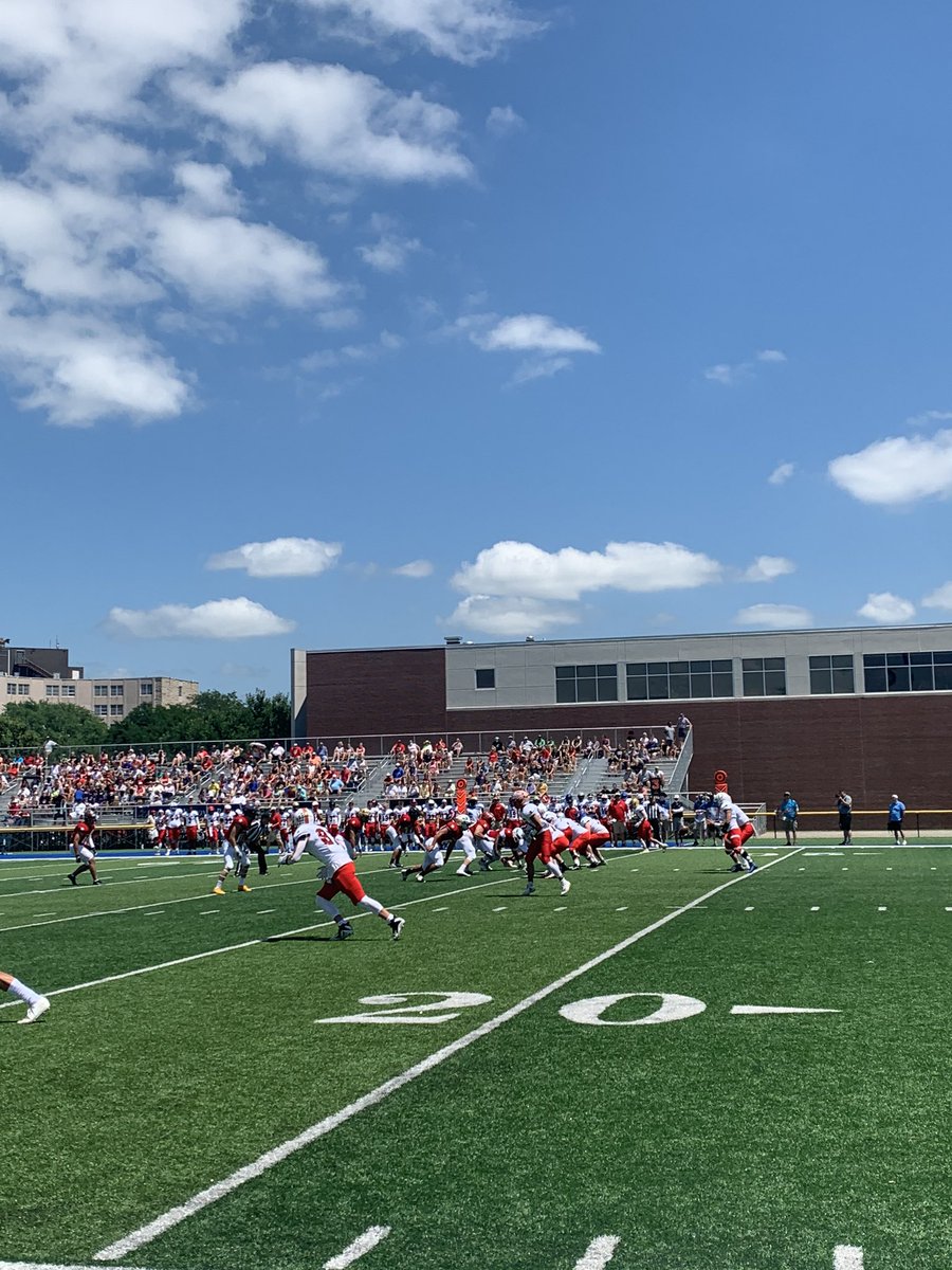 Sean_Callahan's tweet photo. The South leads the North 13-6 at halftime here at the @NEShrineBowl. Very nice crowd here in Kearney spaced out every other row on the stands. #nsb62 https://t.co/Yq6ud28hWT