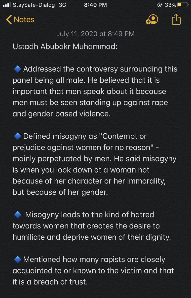 Notes from Ustadh Abubakr MuhammadTopic: Misogyny and its relation to rape