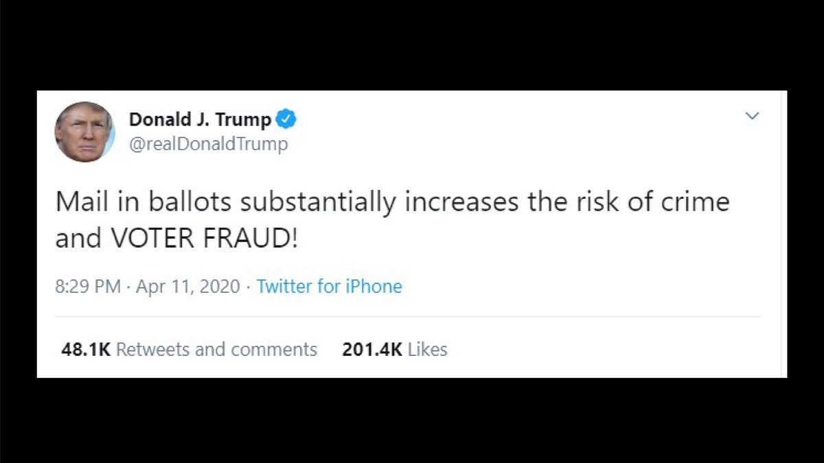 ** Enter the  #VoterSuppressorInChief ** @realdonaldtrump has repeatedly turned to his Twitter bully pulpit to tout false claims of voter fraud and sow confusion around our voting processes. Just a few of many recent examples  (6/17)