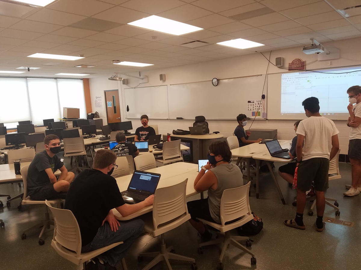 Ironclad5847's tweet photo. Our first summer session - CAD training! Safety is always first, so we made sure we are socially distant and all have face coverings. https://t.co/guRHmmsEUY