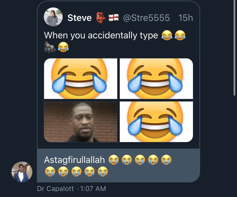 . @Stre5555 is Somalian Muslim, These people will even mock dead black people like  #GeorgeFloyd.