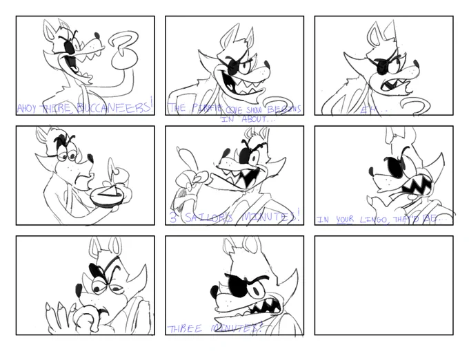 OLD STORYBOARD FOR PIRATE COVE PRESHOW I THOUGHT I LOST THIS 