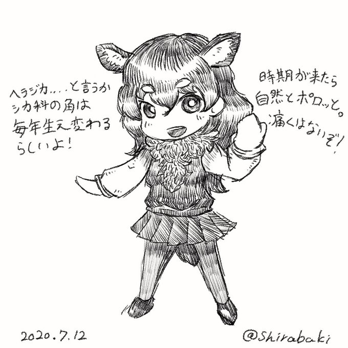 #けものフレンズ
3の前回の体力測定でトナカイの角がフレンズになってからも取れると判明したので落書き。 