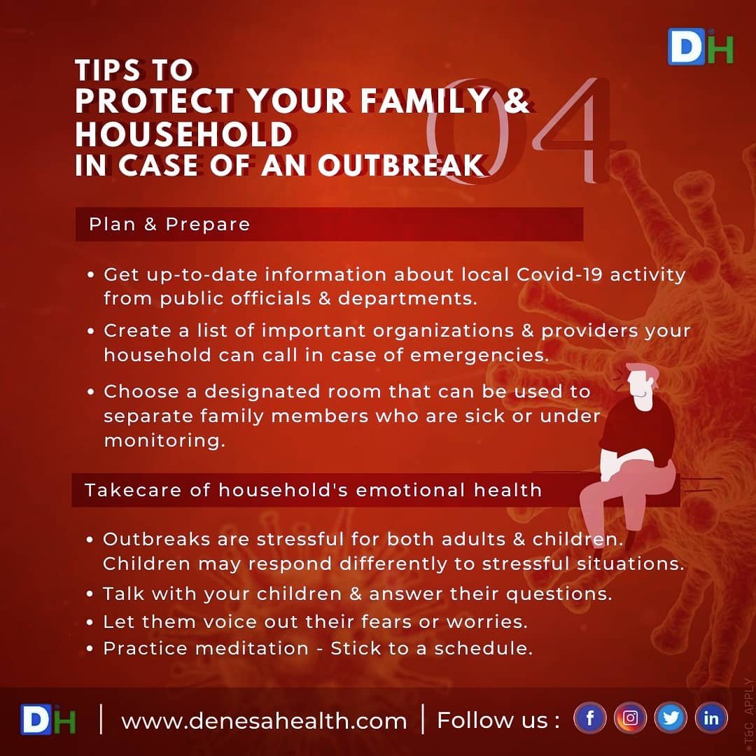 DenesaHealth's tweet photo. Here are some tips to keep your family &amp; household protect from an outbreak. If you feel any abnormality in the body, then immediately visit experienced doctor. https://t.co/JJYdLcGOyz

#DenesaHealth #staysafe #QuarantineAndChill #healthyliving #MedTwitter  #COVID19 #PublicHealth https://t.co/dA52xGlyzG