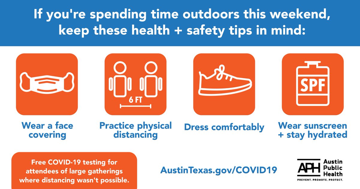 AusPublicHealth's tweet photo. Spending time outside this weekend? A few safety tips:
😷 Wear a face covering
☝️ Practice physical distancing
👟 Dress comfortably
☀️ Wear sunscreen + stay hydrated💧

👉 More info: https://t.co/SFkNE5TZHq https://t.co/RpnUnMQI6J